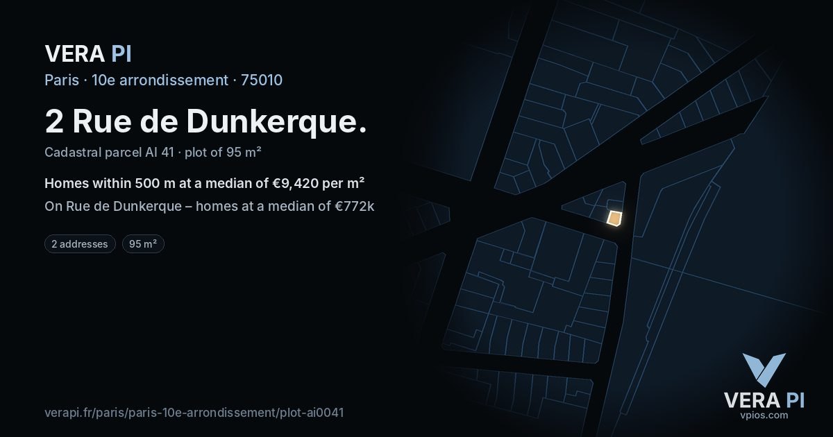2 Rue de Dunkerque, 10e arrondissement at night – the plot lit, the parcels around coloured by the prices near them