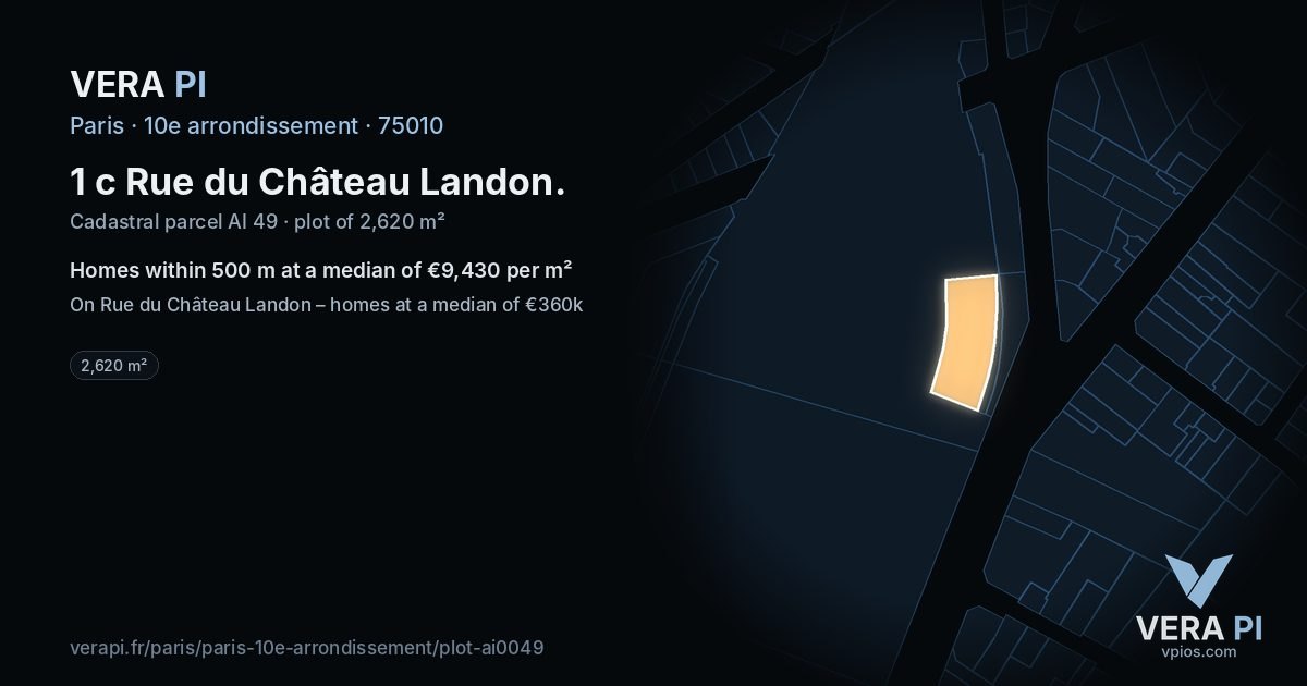 1 c Rue du Château Landon, 10e arrondissement at night – the plot lit, the parcels around coloured by the prices near them