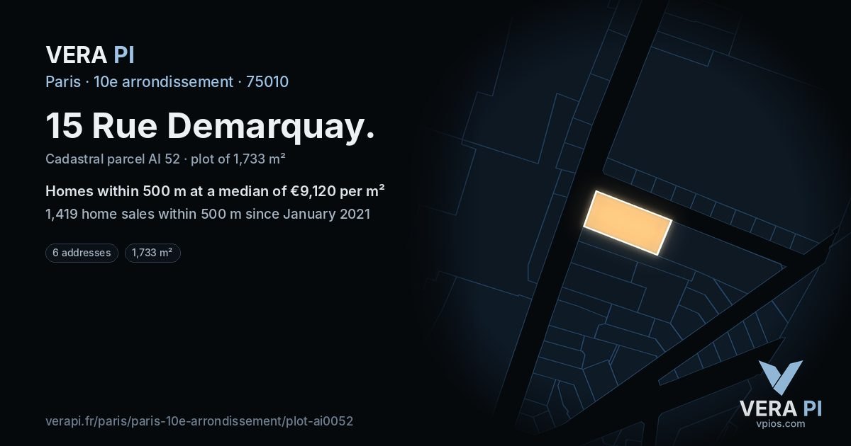 15 Rue Demarquay, 10e arrondissement at night – the plot lit, the parcels around coloured by the prices near them
