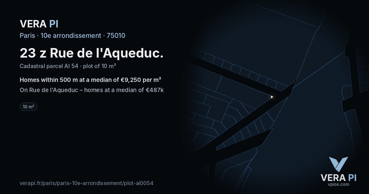 23 z Rue de l'Aqueduc, 10e arrondissement at night – the plot lit, the parcels around coloured by the prices near them