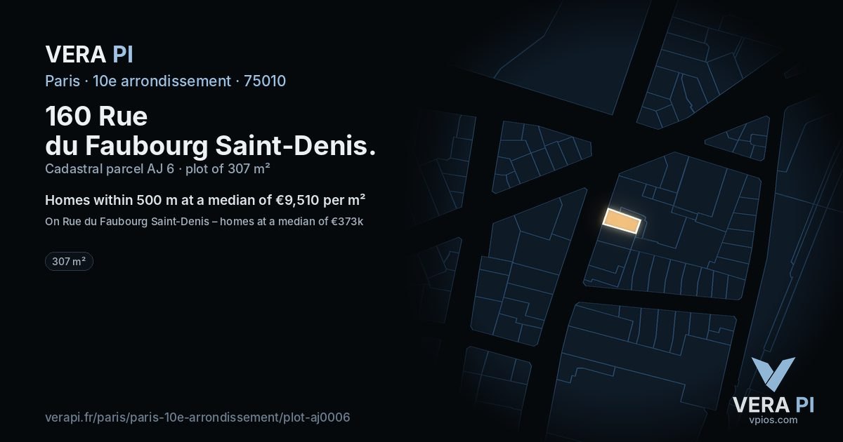 160 Rue du Faubourg Saint-Denis, 10e arrondissement at night – the plot lit, the parcels around coloured by the prices near them