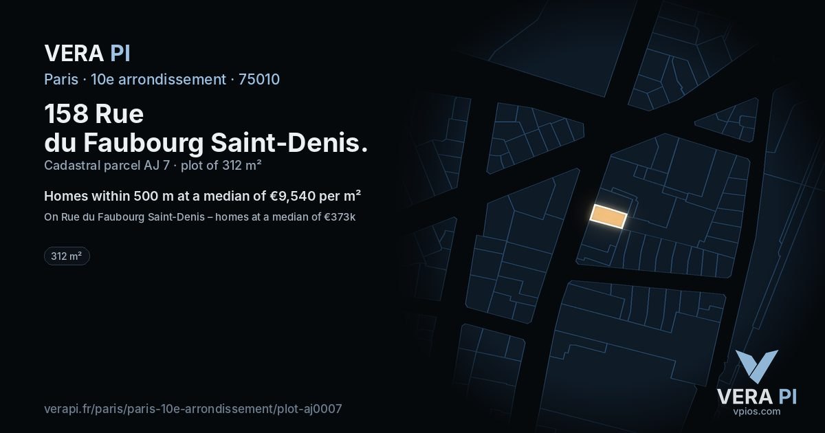 158 Rue du Faubourg Saint-Denis, 10e arrondissement at night – the plot lit, the parcels around coloured by the prices near them