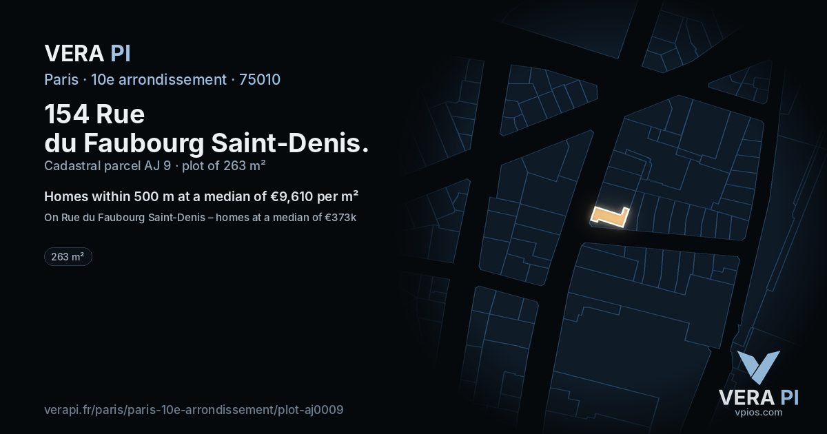 154 Rue du Faubourg Saint-Denis, 10e arrondissement at night – the plot lit, the parcels around coloured by the prices near them