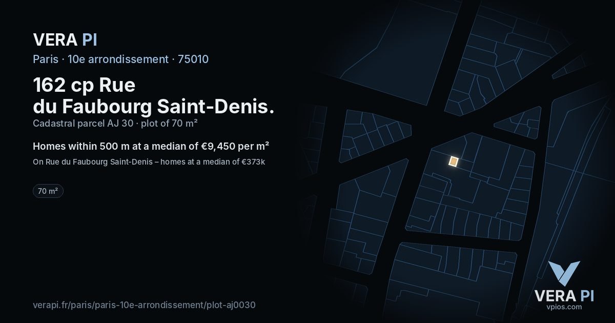 162 cp Rue du Faubourg Saint-Denis, 10e arrondissement at night – the plot lit, the parcels around coloured by the prices near them