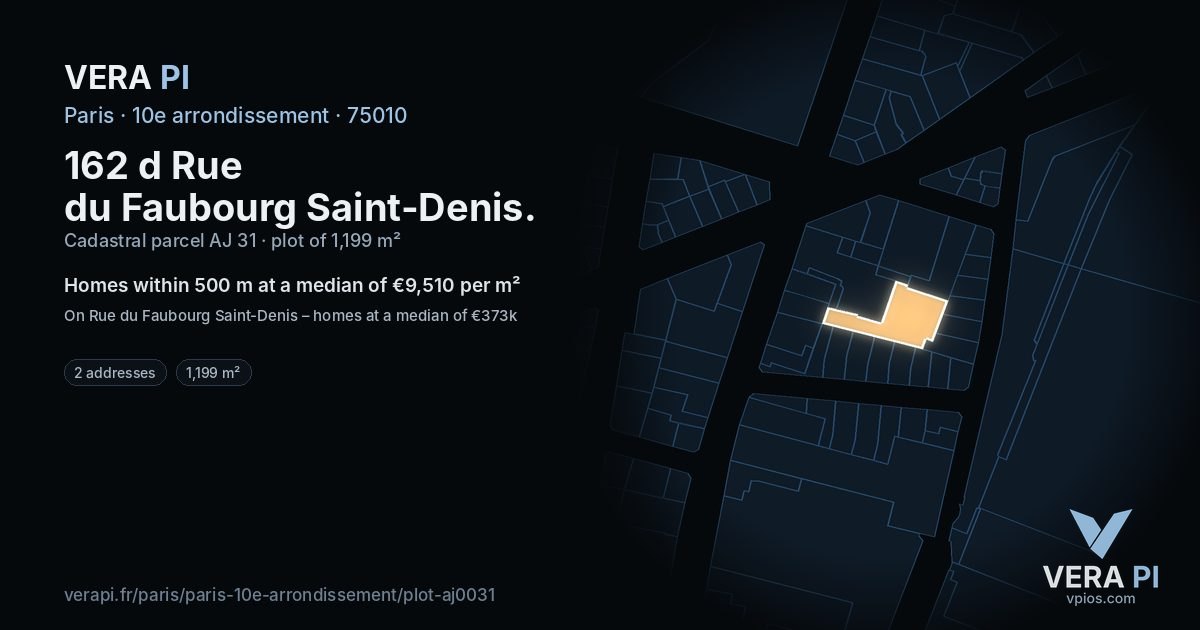 162 d Rue du Faubourg Saint-Denis, 10e arrondissement at night – the plot lit, the parcels around coloured by the prices near them