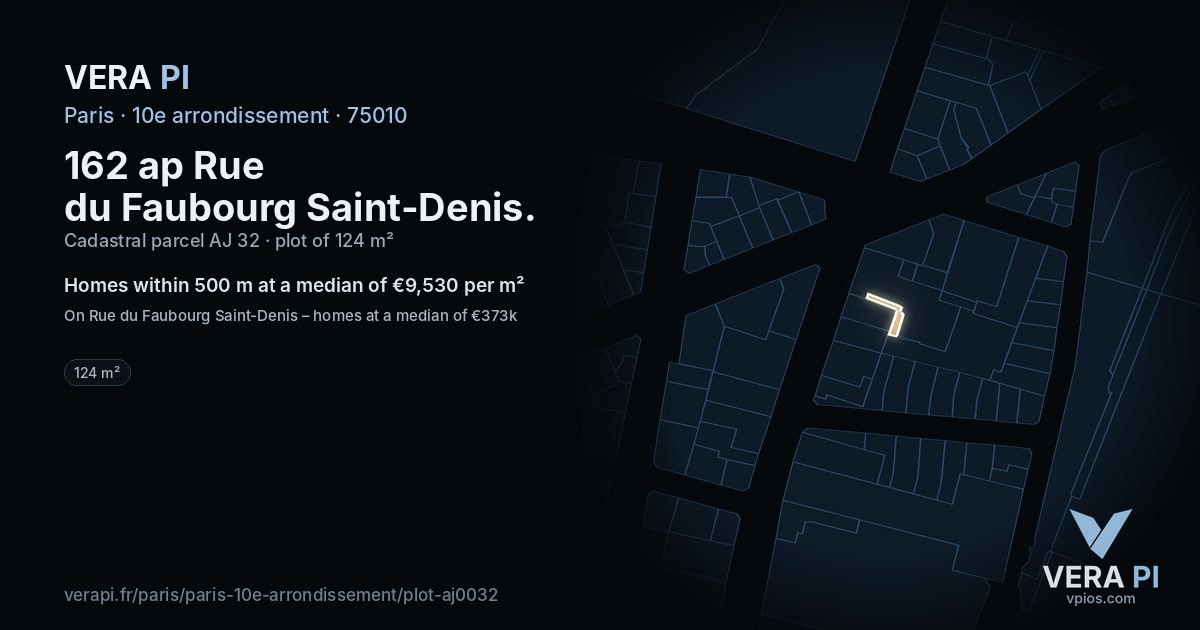 162 ap Rue du Faubourg Saint-Denis, 10e arrondissement at night – the plot lit, the parcels around coloured by the prices near them