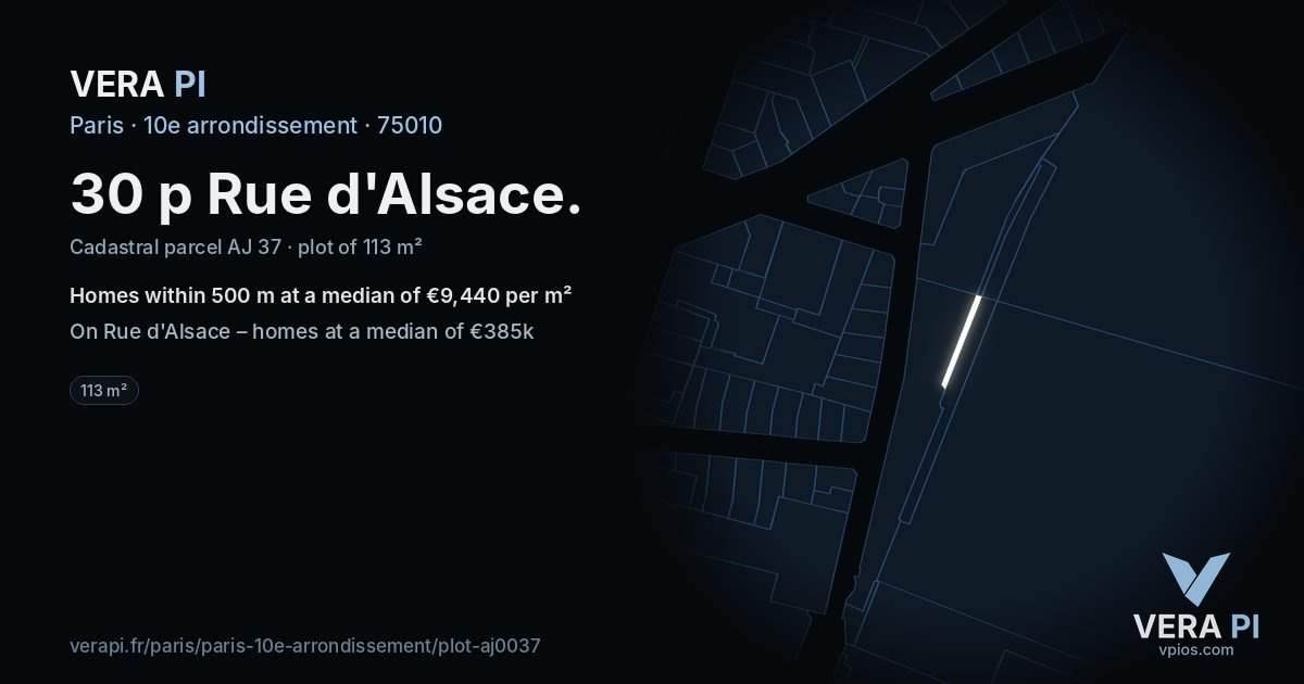 30 p Rue d'Alsace, 10e arrondissement at night – the plot lit, the parcels around coloured by the prices near them