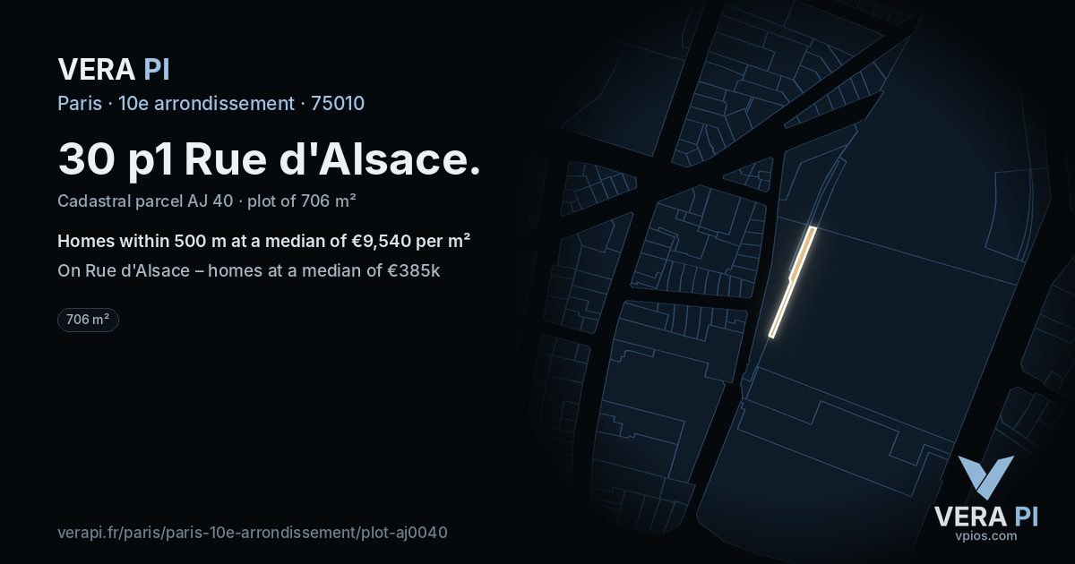 30 p1 Rue d'Alsace, 10e arrondissement at night – the plot lit, the parcels around coloured by the prices near them
