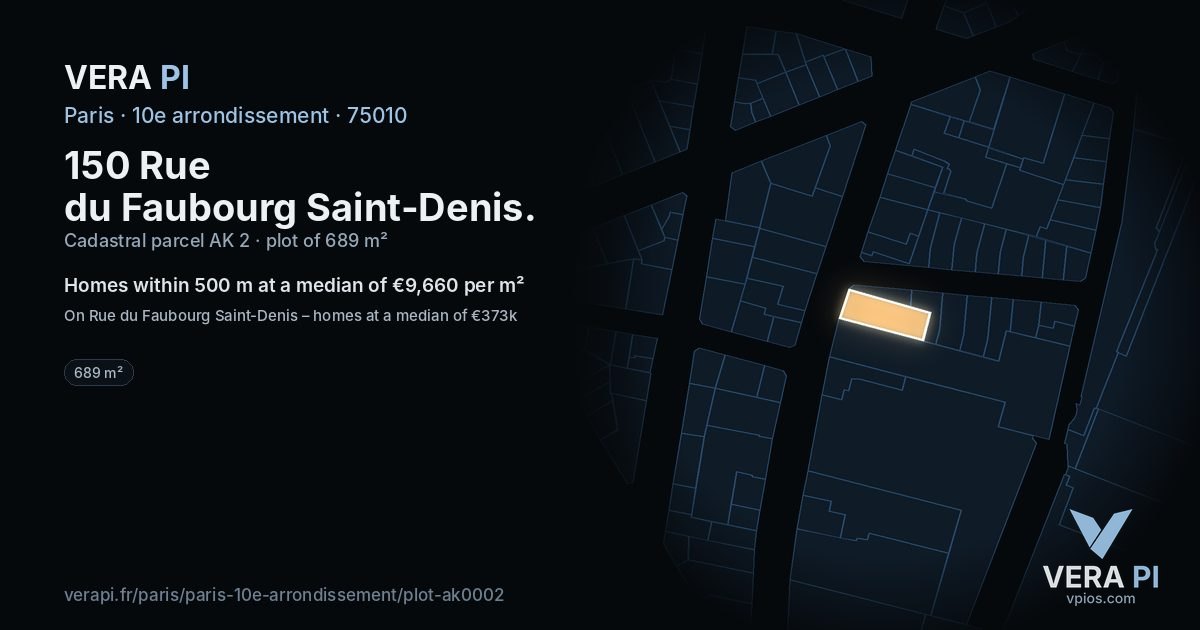 150 Rue du Faubourg Saint-Denis, 10e arrondissement at night – the plot lit, the parcels around coloured by the prices near them