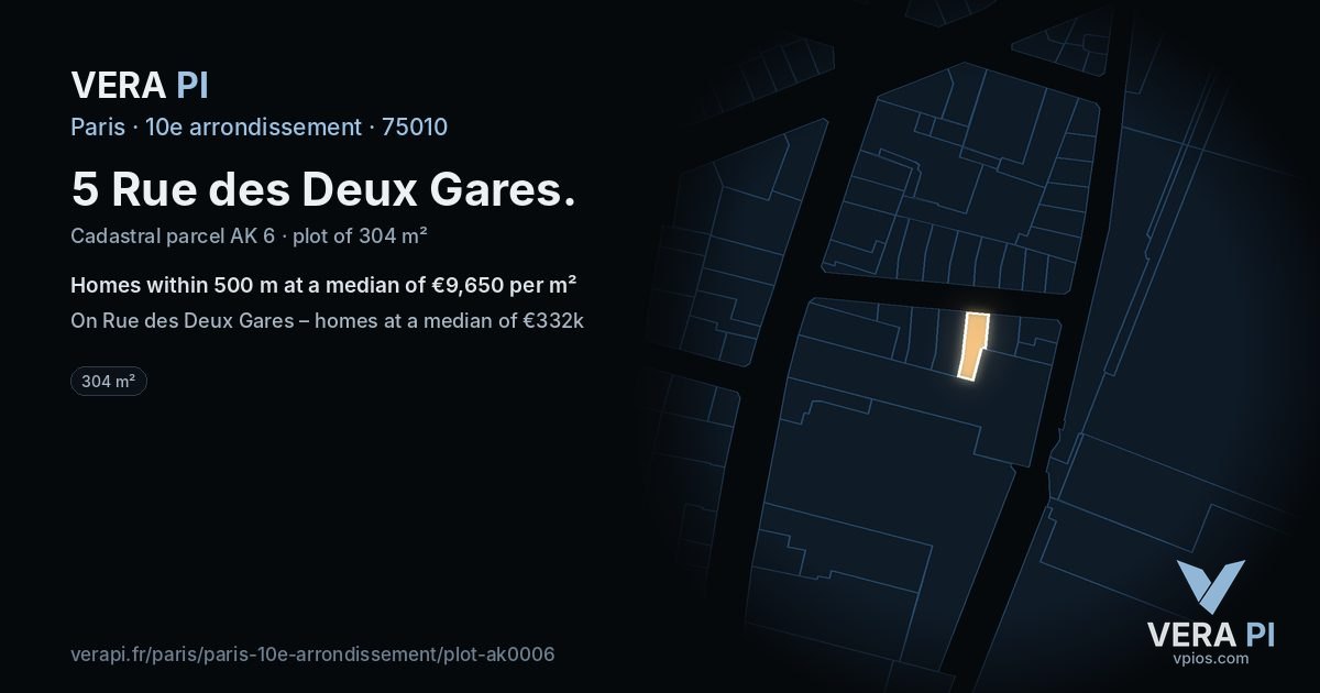 5 Rue des Deux Gares, 10e arrondissement at night – the plot lit, the parcels around coloured by the prices near them