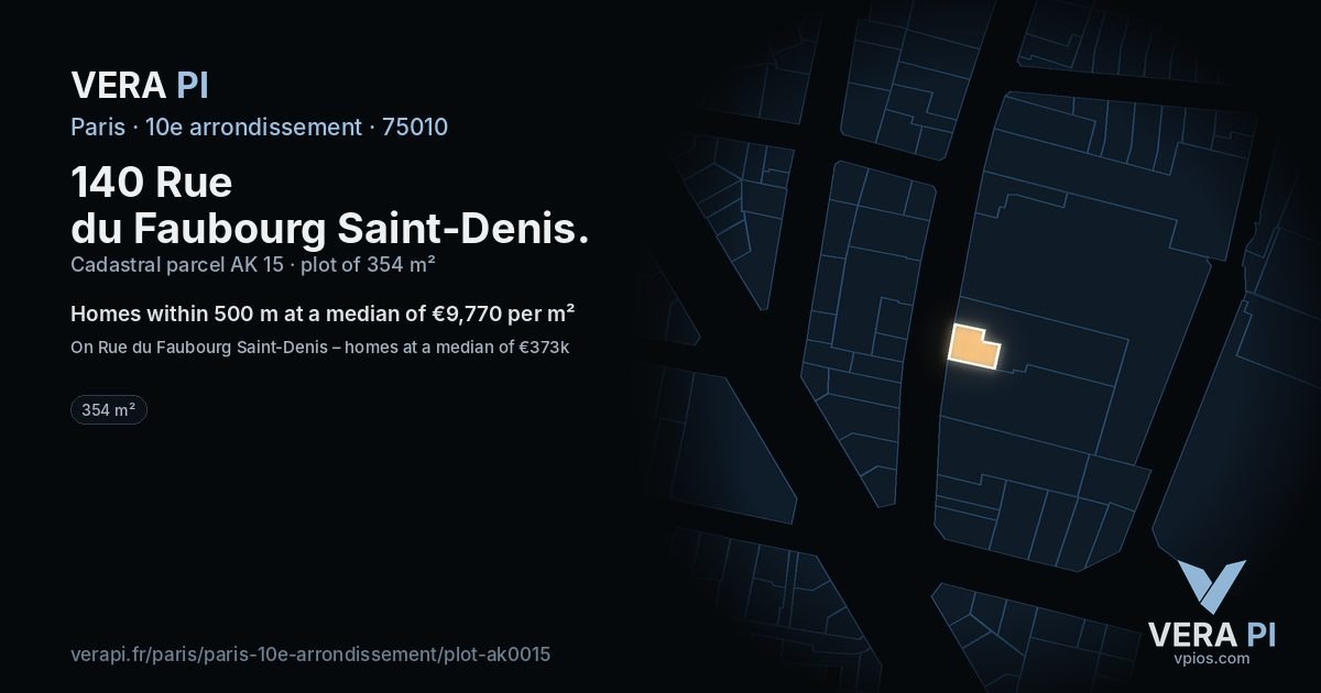 140 Rue du Faubourg Saint-Denis, 10e arrondissement at night – the plot lit, the parcels around coloured by the prices near them