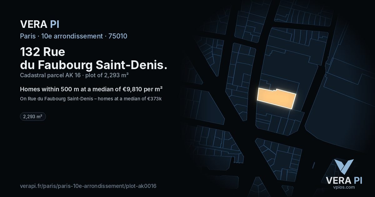 132 Rue du Faubourg Saint-Denis, 10e arrondissement at night – the plot lit, the parcels around coloured by the prices near them