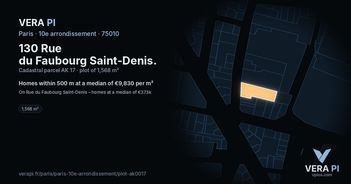 130 Rue du Faubourg Saint-Denis, 10e arrondissement at night – the plot lit, the parcels around coloured by the prices near them