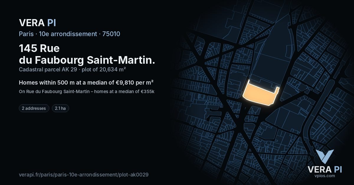 145 Rue du Faubourg Saint-Martin, 10e arrondissement at night – the plot lit, the parcels around coloured by the prices near them