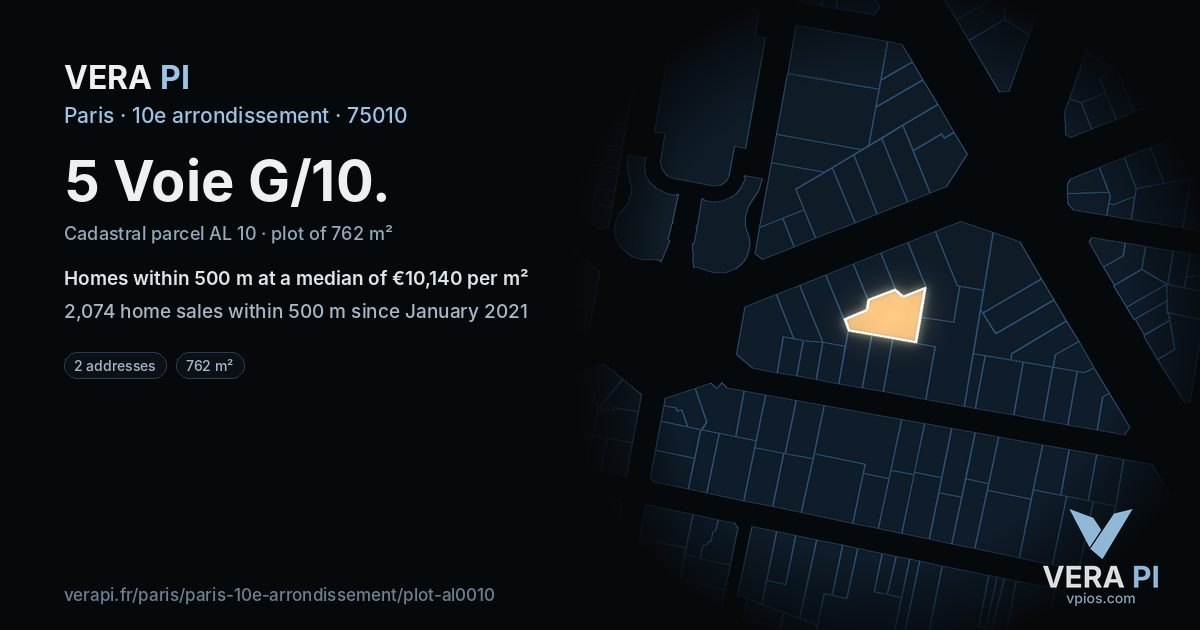 5 Voie G/10, 10e arrondissement at night – the plot lit, the parcels around coloured by the prices near them
