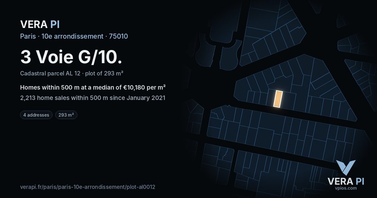 3 Voie G/10, 10e arrondissement at night – the plot lit, the parcels around coloured by the prices near them