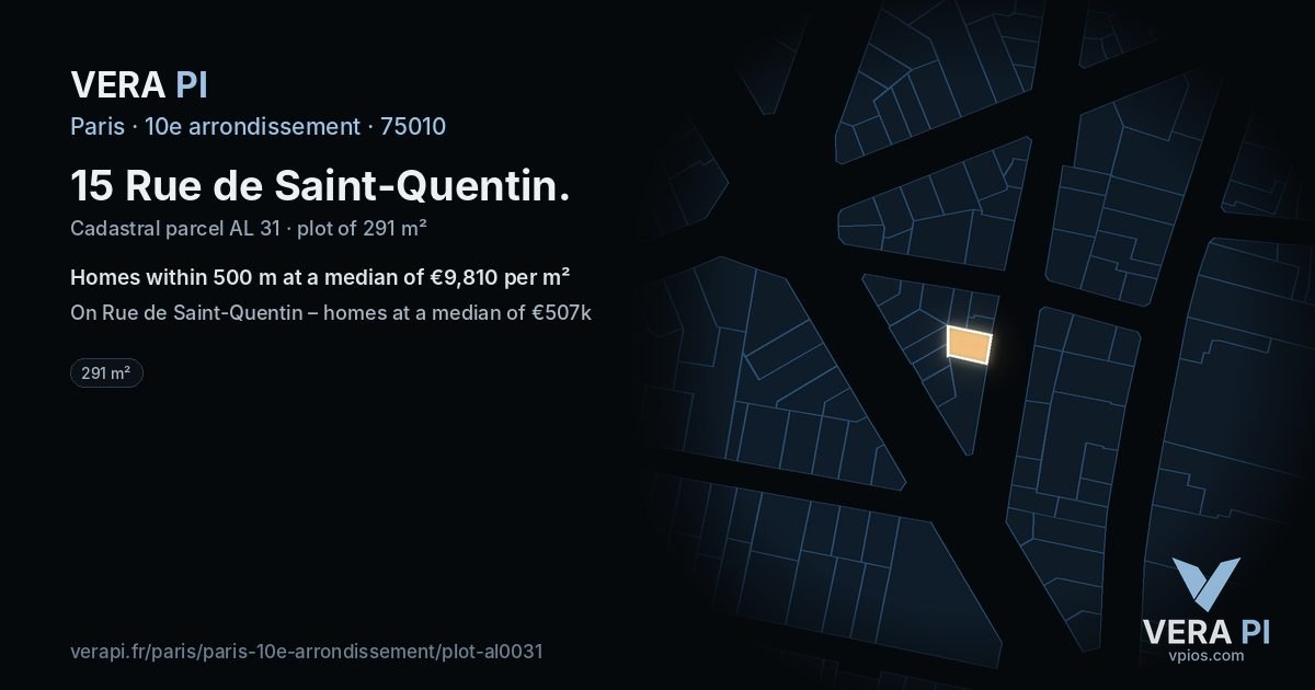 15 Rue de Saint-Quentin, 10e arrondissement at night – the plot lit, the parcels around coloured by the prices near them