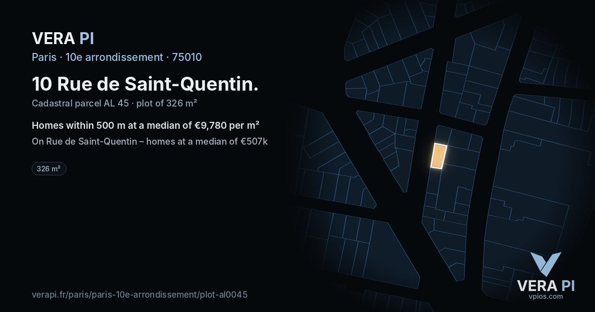 10 Rue de Saint-Quentin, 10e arrondissement at night – the plot lit, the parcels around coloured by the prices near them