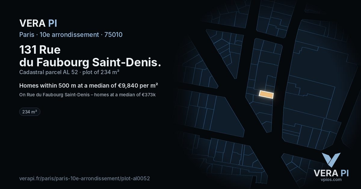 131 Rue du Faubourg Saint-Denis, 10e arrondissement at night – the plot lit, the parcels around coloured by the prices near them