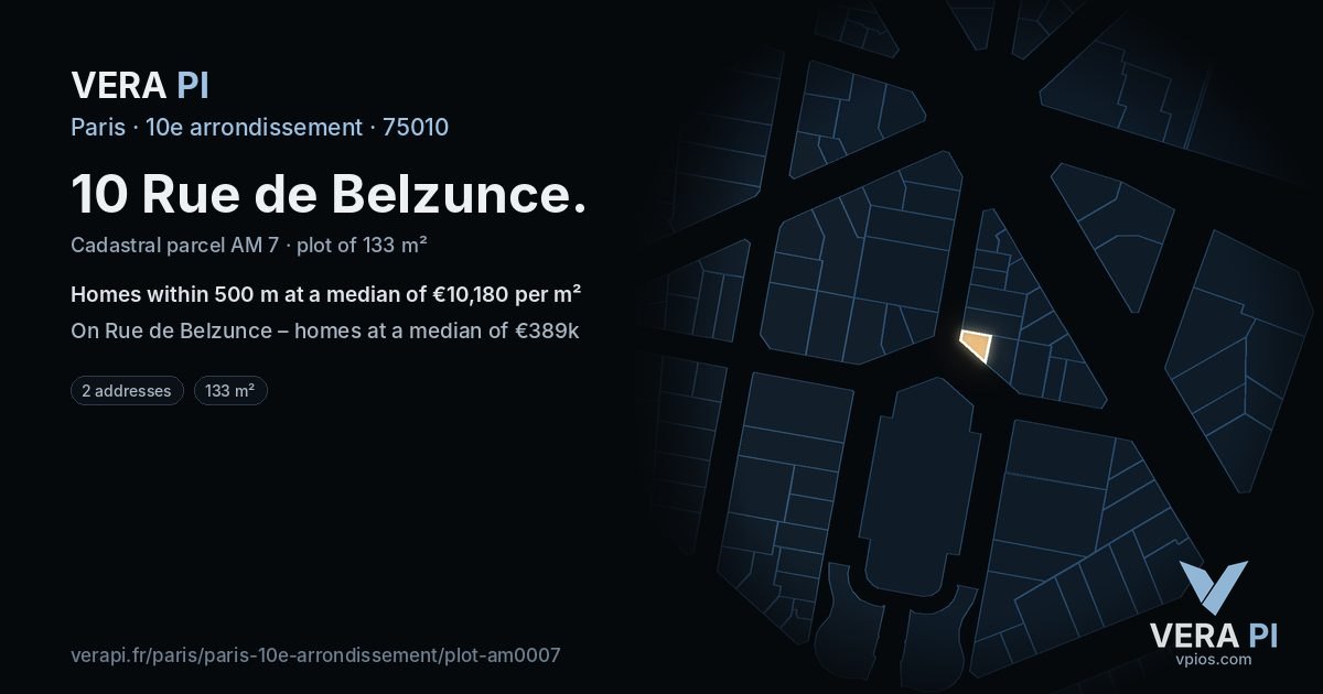 10 Rue de Belzunce, 10e arrondissement at night – the plot lit, the parcels around coloured by the prices near them