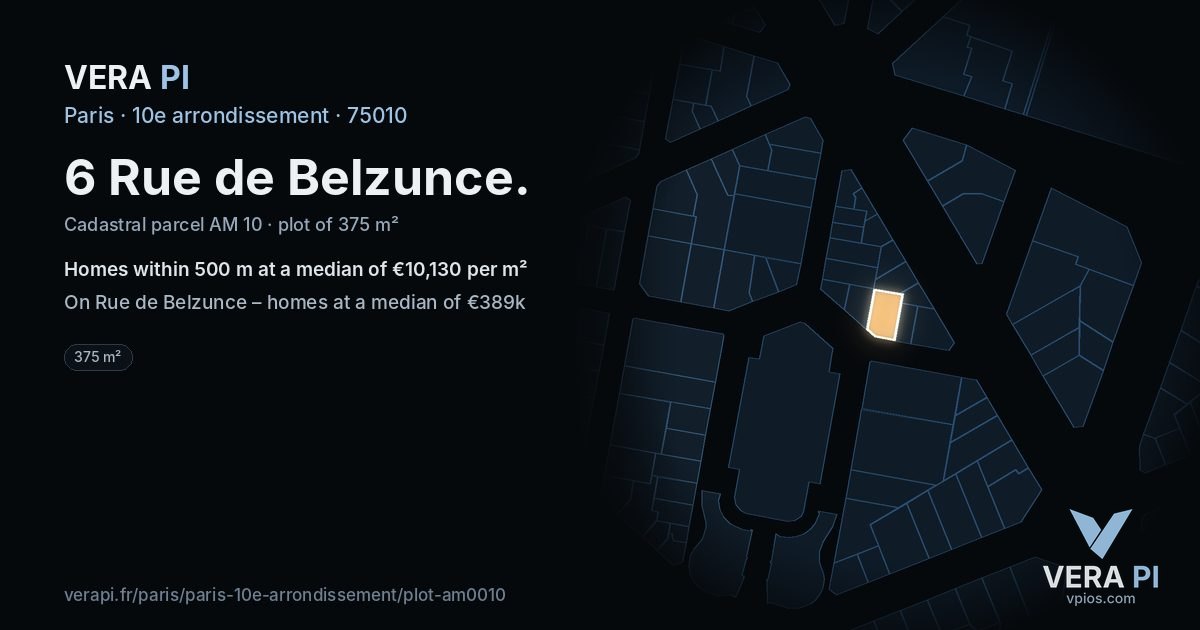 6 Rue de Belzunce, 10e arrondissement at night – the plot lit, the parcels around coloured by the prices near them