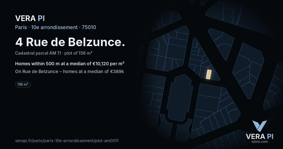 4 Rue de Belzunce, 10e arrondissement at night – the plot lit, the parcels around coloured by the prices near them