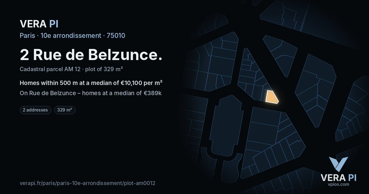 2 Rue de Belzunce, 10e arrondissement at night – the plot lit, the parcels around coloured by the prices near them