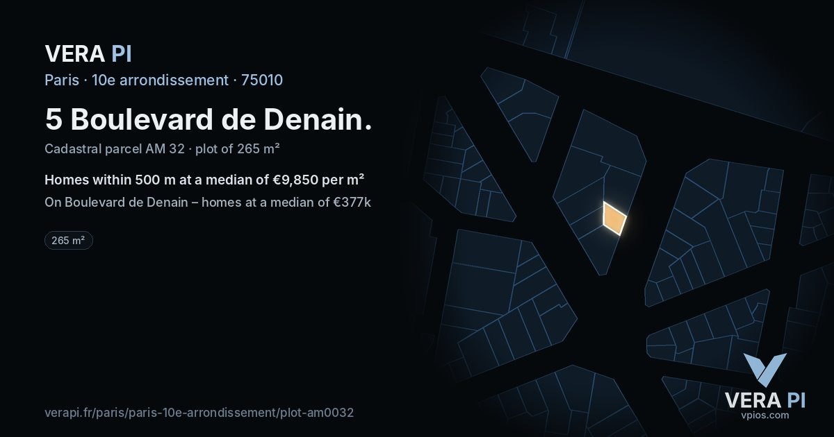 5 Boulevard de Denain, 10e arrondissement at night – the plot lit, the parcels around coloured by the prices near them