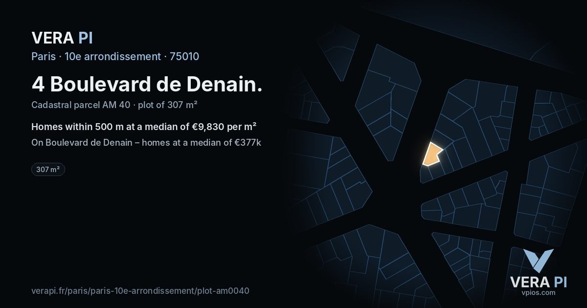 4 Boulevard de Denain, 10e arrondissement at night – the plot lit, the parcels around coloured by the prices near them