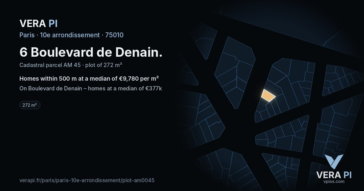 6 Boulevard de Denain, 10e arrondissement at night – the plot lit, the parcels around coloured by the prices near them