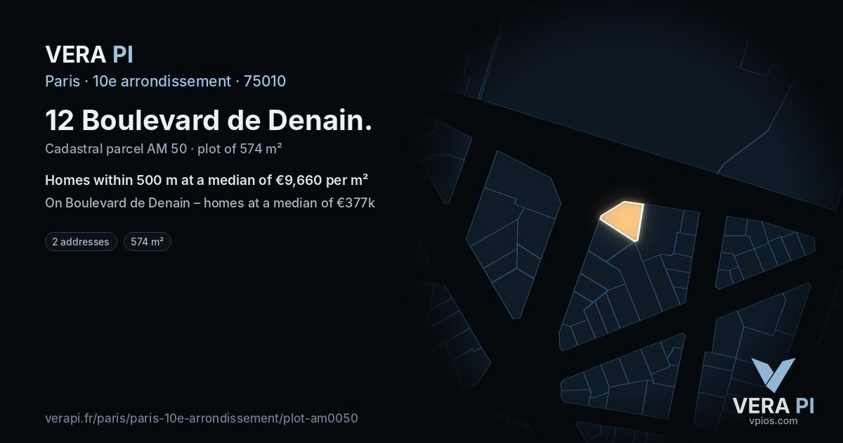 12 Boulevard de Denain, 10e arrondissement at night – the plot lit, the parcels around coloured by the prices near them