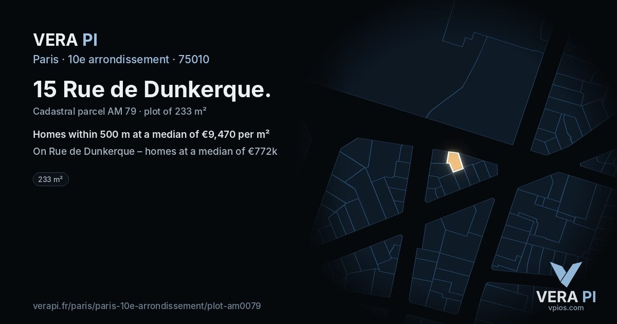 15 Rue de Dunkerque, 10e arrondissement at night – the plot lit, the parcels around coloured by the prices near them