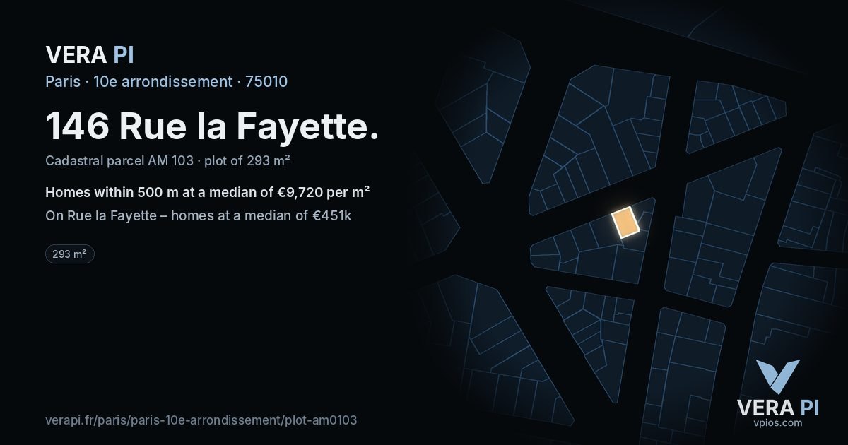 146 Rue la Fayette, 10e arrondissement at night – the plot lit, the parcels around coloured by the prices near them