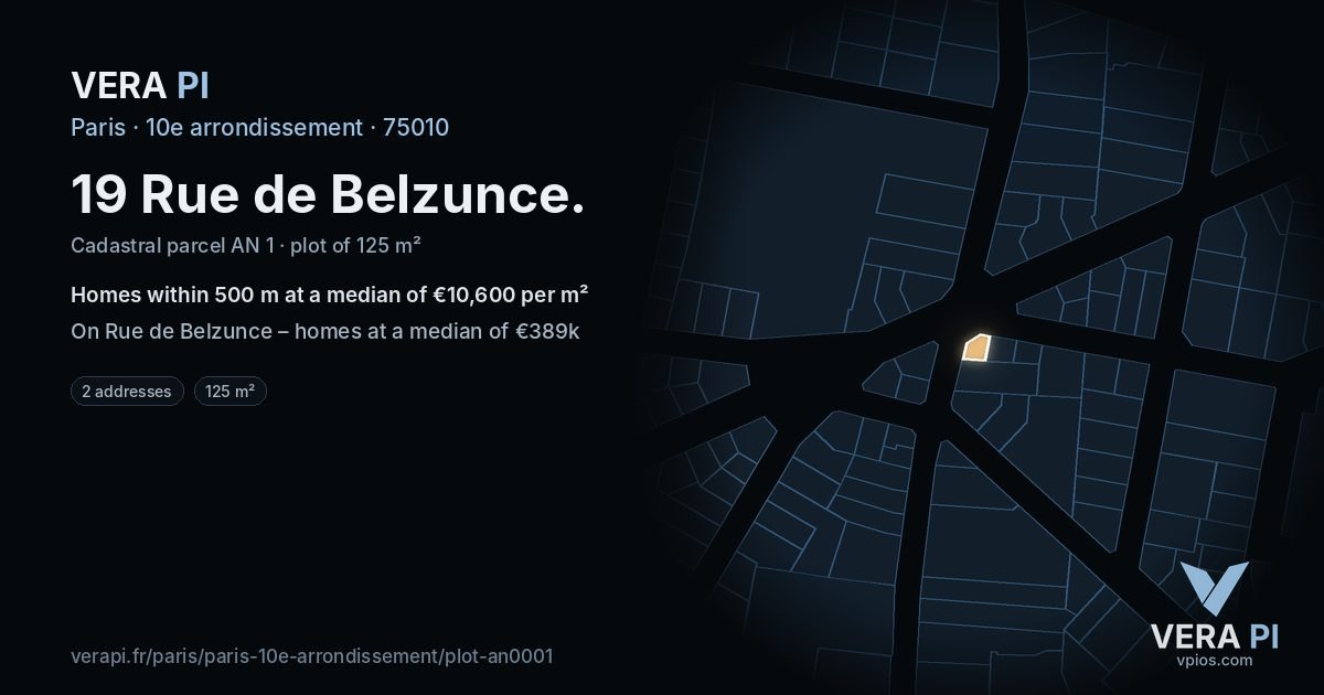 19 Rue de Belzunce, 10e arrondissement at night – the plot lit, the parcels around coloured by the prices near them