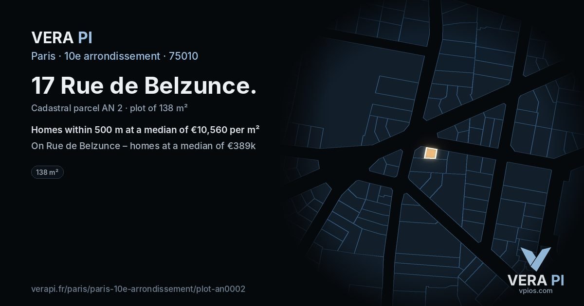 17 Rue de Belzunce, 10e arrondissement at night – the plot lit, the parcels around coloured by the prices near them