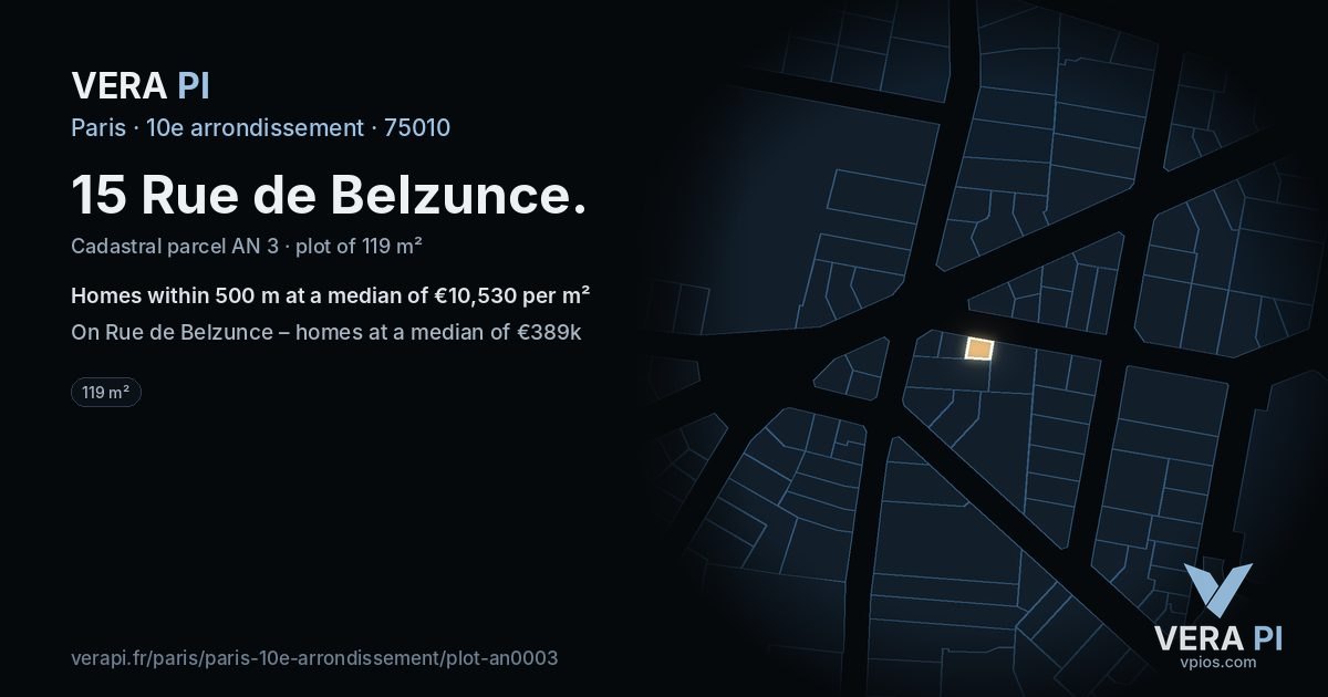 15 Rue de Belzunce, 10e arrondissement at night – the plot lit, the parcels around coloured by the prices near them