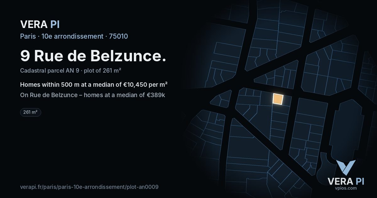9 Rue de Belzunce, 10e arrondissement at night – the plot lit, the parcels around coloured by the prices near them