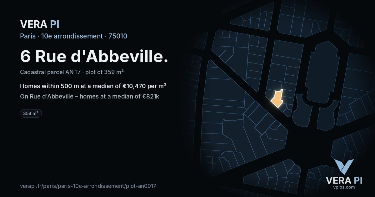 6 Rue d'Abbeville, 10e arrondissement at night – the plot lit, the parcels around coloured by the prices near them