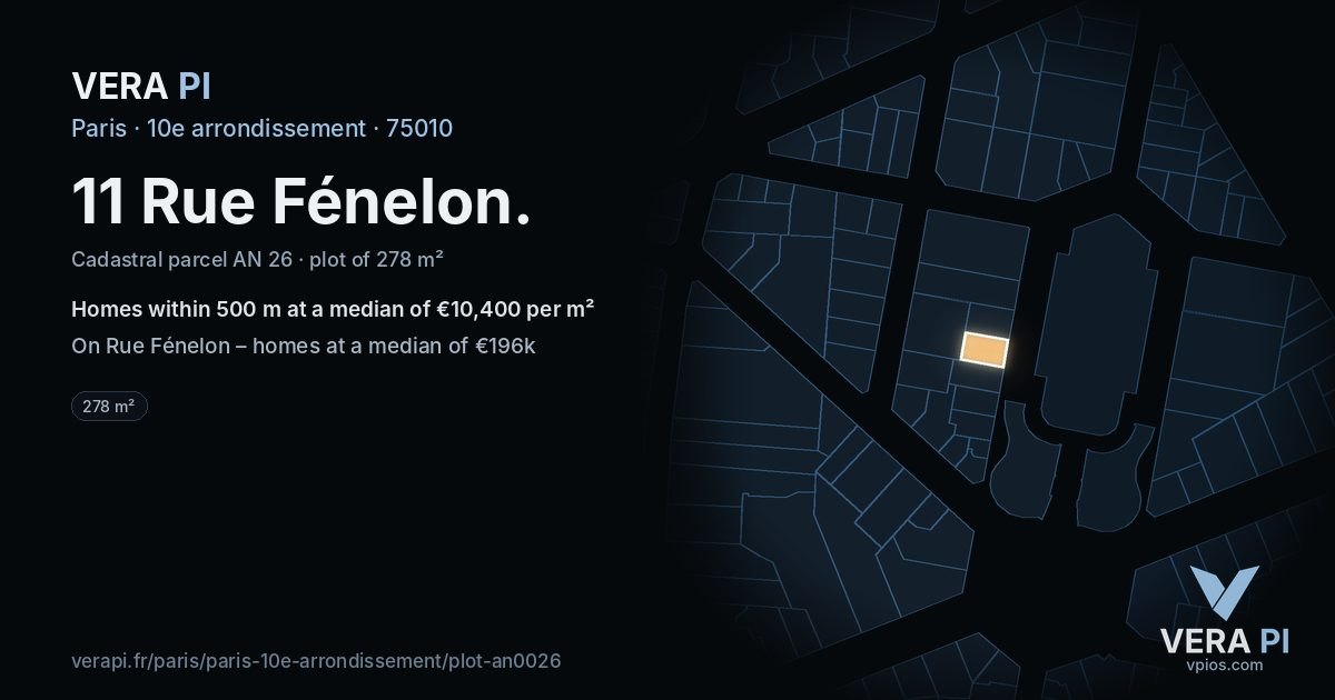 11 Rue Fénelon, 10e arrondissement at night – the plot lit, the parcels around coloured by the prices near them