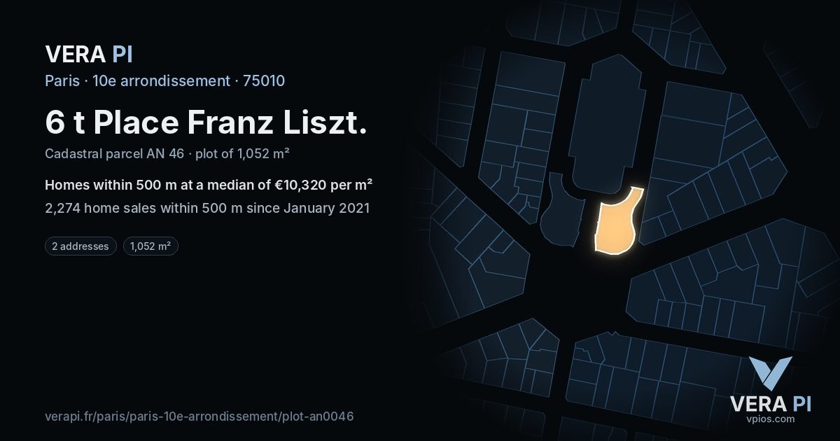 6 t Place Franz Liszt, 10e arrondissement at night – the plot lit, the parcels around coloured by the prices near them