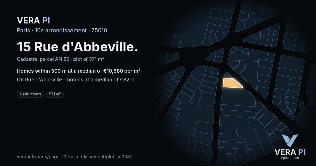 15 Rue d'Abbeville, 10e arrondissement at night – the plot lit, the parcels around coloured by the prices near them