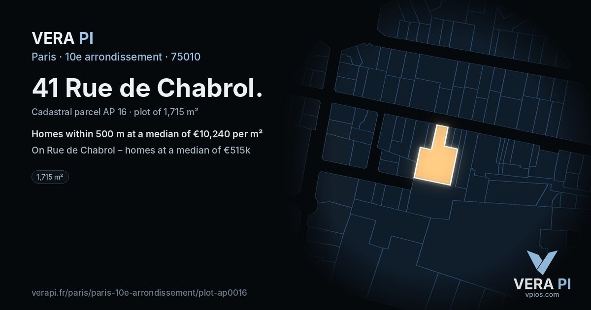 41 Rue de Chabrol, 10e arrondissement at night – the plot lit, the parcels around coloured by the prices near them