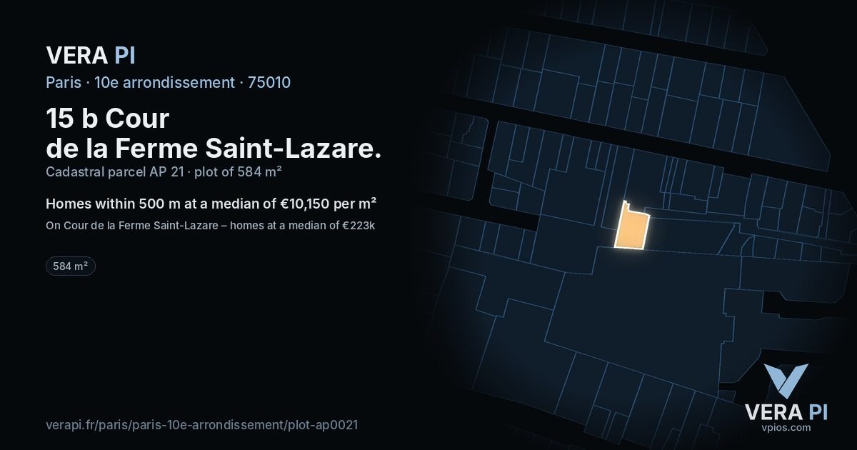 15 b Cour de la Ferme Saint-Lazare, 10e arrondissement at night – the plot lit, the parcels around coloured by the prices near them