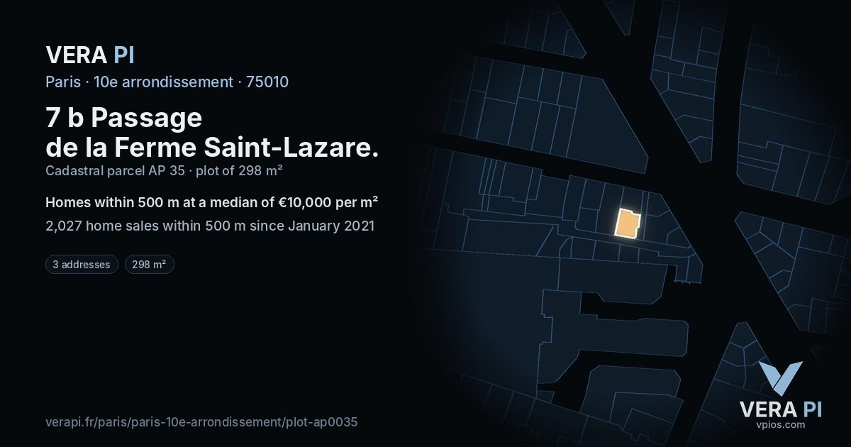 7 b Passage de la Ferme Saint-Lazare, 10e arrondissement at night – the plot lit, the parcels around coloured by the prices near them