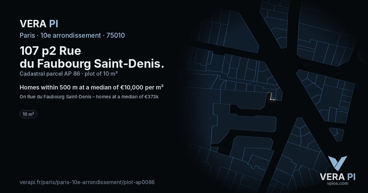 107 p2 Rue du Faubourg Saint-Denis, 10e arrondissement at night – the plot lit, the parcels around coloured by the prices near them
