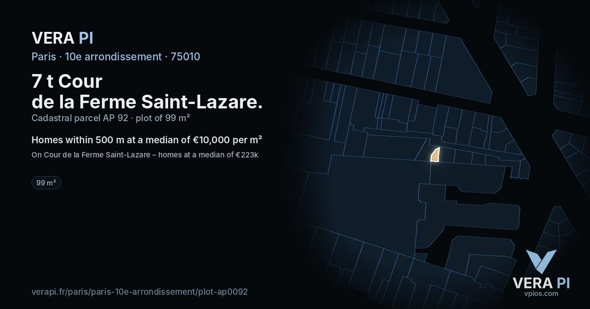 7 t Cour de la Ferme Saint-Lazare, 10e arrondissement at night – the plot lit, the parcels around coloured by the prices near them