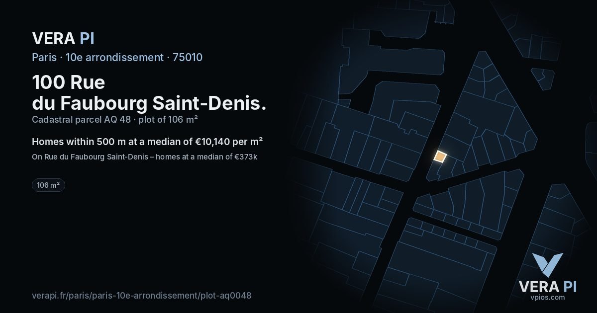 100 Rue du Faubourg Saint-Denis, 10e arrondissement at night – the plot lit, the parcels around coloured by the prices near them