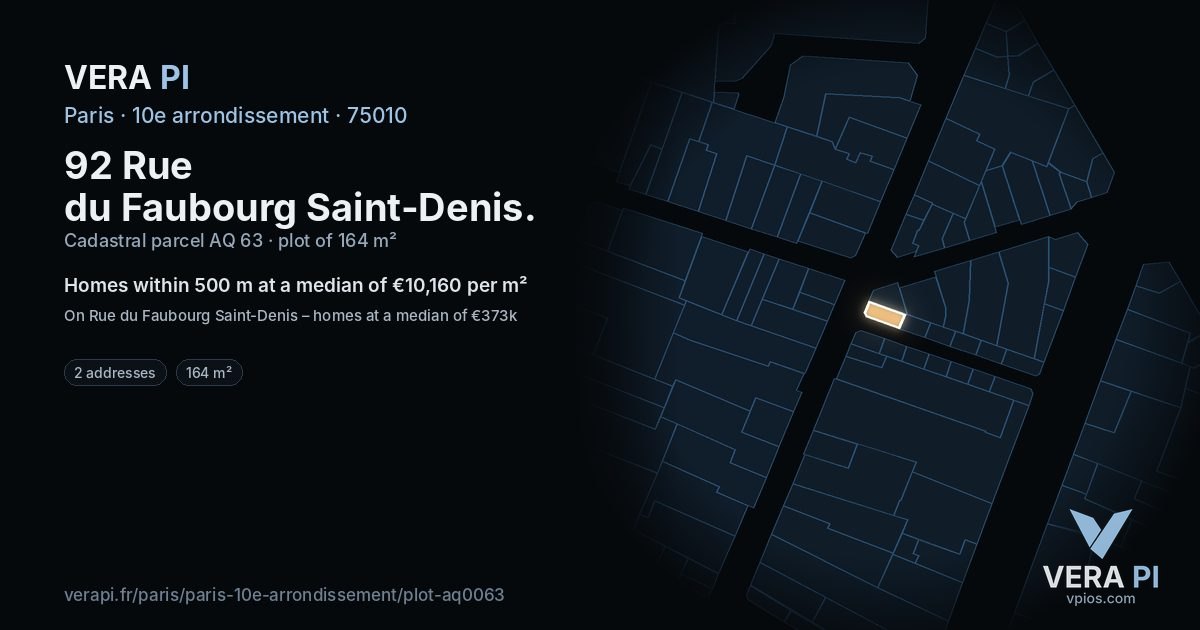 92 Rue du Faubourg Saint-Denis, 10e arrondissement at night – the plot lit, the parcels around coloured by the prices near them
