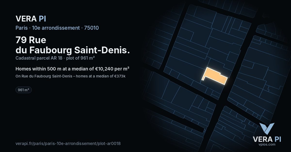 79 Rue du Faubourg Saint-Denis, 10e arrondissement at night – the plot lit, the parcels around coloured by the prices near them