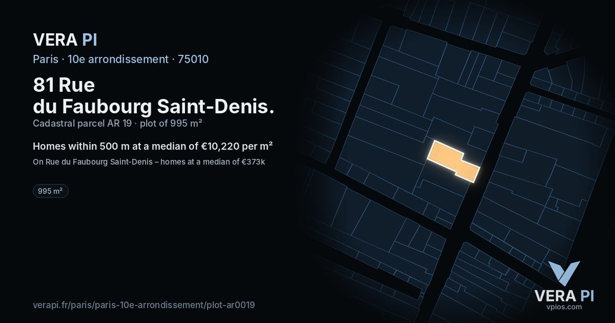 81 Rue du Faubourg Saint-Denis, 10e arrondissement at night – the plot lit, the parcels around coloured by the prices near them